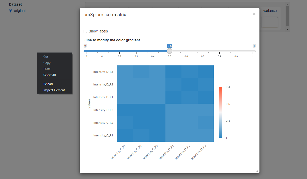 `omXplore` interactive interface with modal.